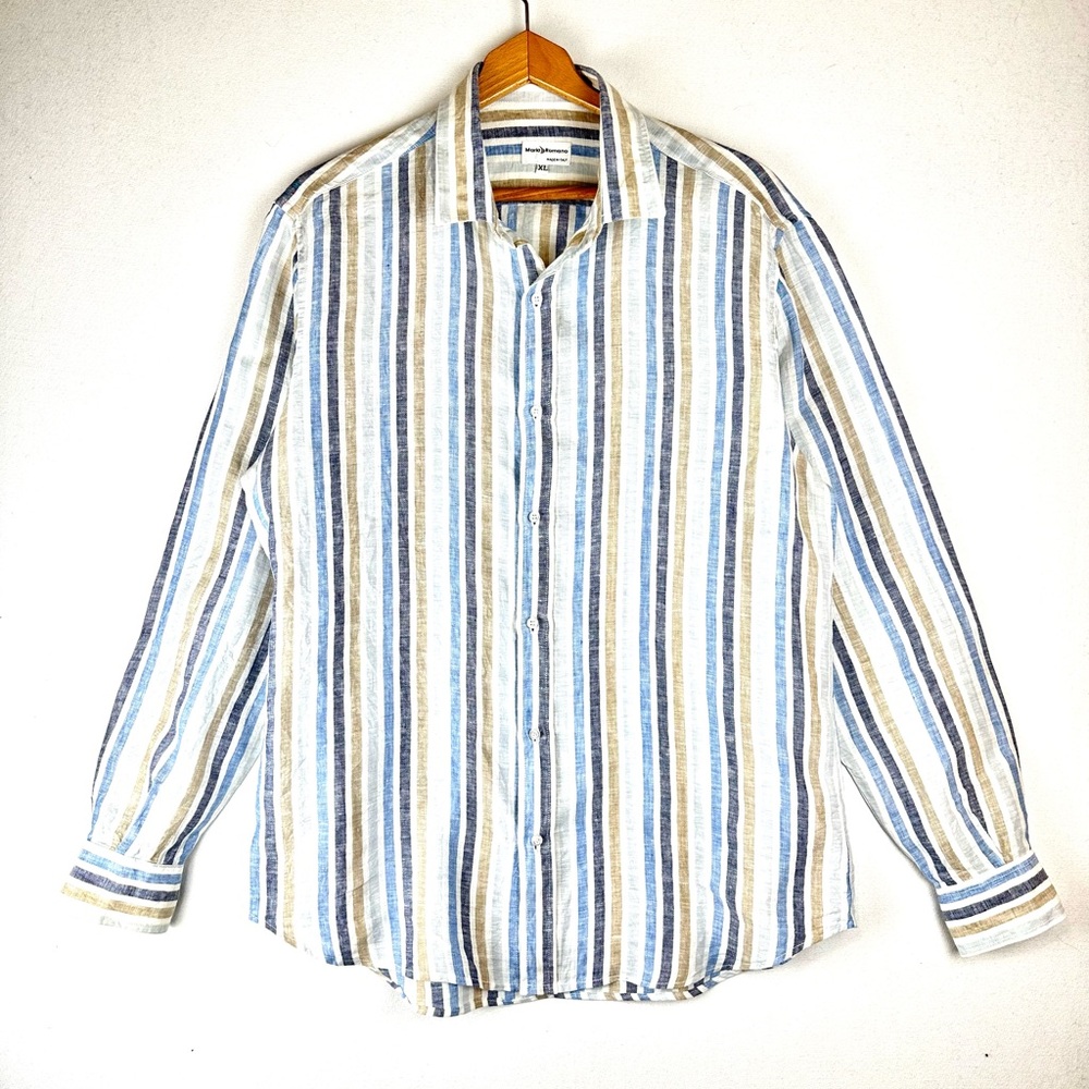 Mario Romano Multi Colored Stripe Linen Button Down Shirt Resort Business Casual